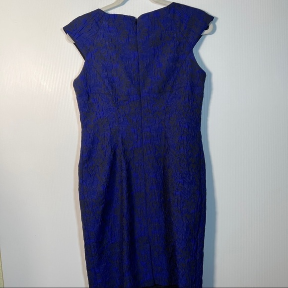ADRIANNA PAPELL Stunning blue & black brocade sheath with beaded neckline. 8P - Picture 5 of 12